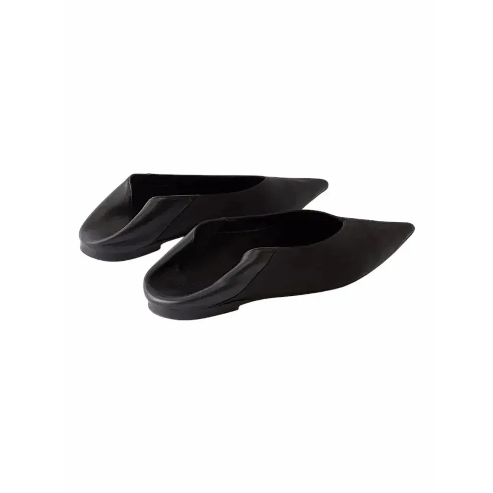 Saint Laurent Carolyn Satin Leather Pointed Toe Mule Flats Black Women Size 37